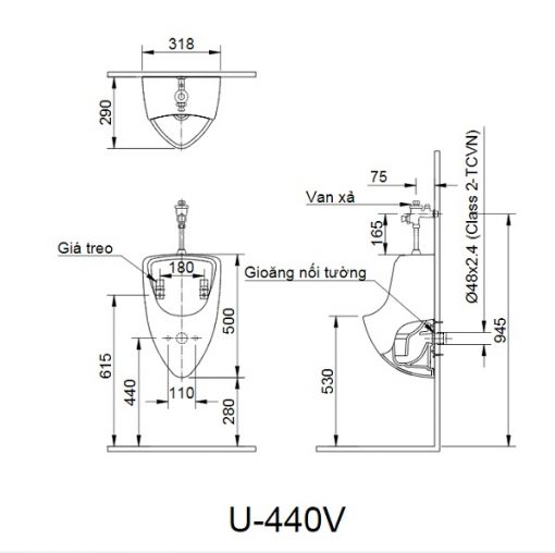 Bồn tiểu nam Inax U-440V/BW1