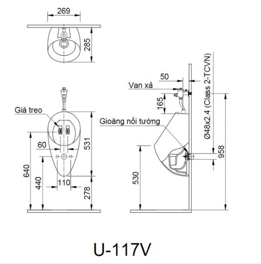 Bồn tiểu nam Inax U-117V/BW1