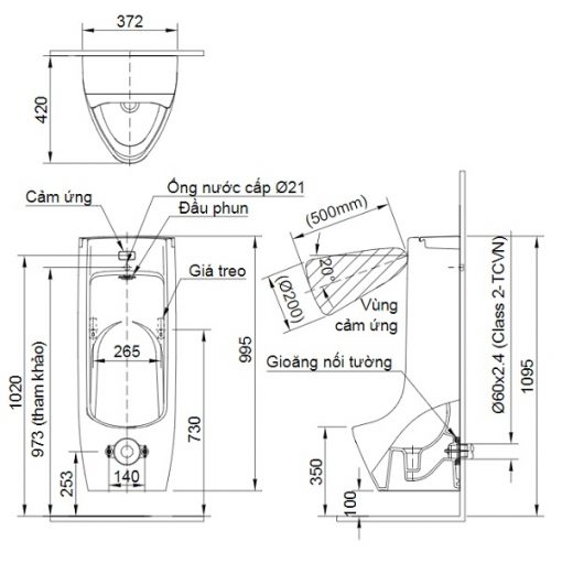 Bồn tiểu nam cảm ứng Inax ASU-500V/BW1