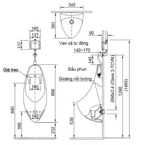 Bồn tiểu nam Inax AU-417V/BW1