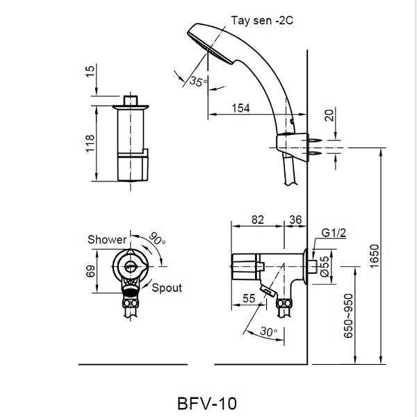 Vòi sen tắm lạnh Inax BFV-10-1C