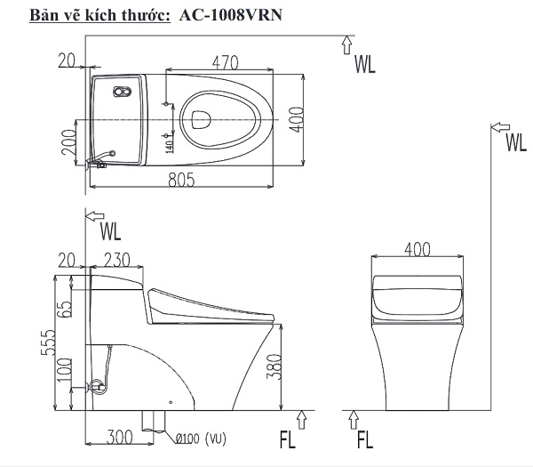 Bồn cầu 1 khối INAX AC-1008VRN