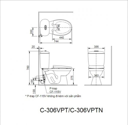 Bồn cầu Inax 2 khối INAX C-306VPT/BW1