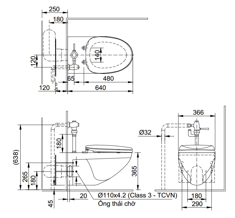 Bồn cầu treo tường INAX AC-22PVN/BW1