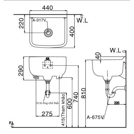 Chậu rửa treo tường INAX S-17V/BW1