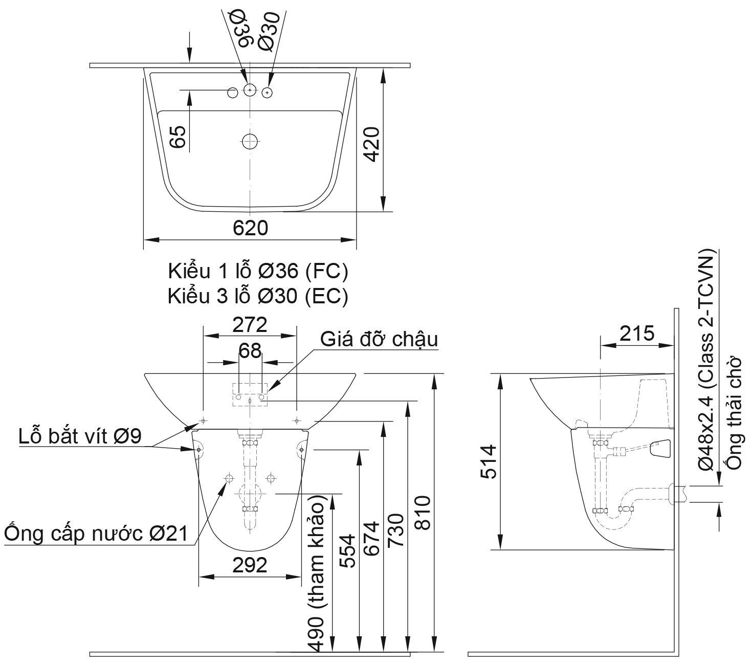 Chậu rửa treo tường INAX L-297V/BW1